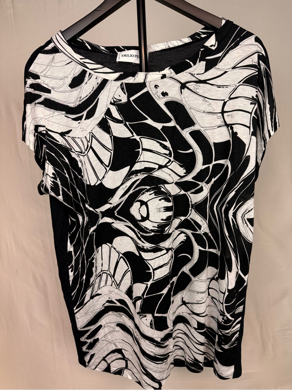 EMILIO PUCCI VINTAGE 2000s ABSTRACT WAVE PRINT TOP | US M | BLACK & WHITE